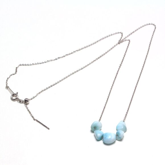 Larimar Gemstone Necklace Jewelry Curb Sterling Silver Chain Blue Larimar Stones - Picture 5 of 6